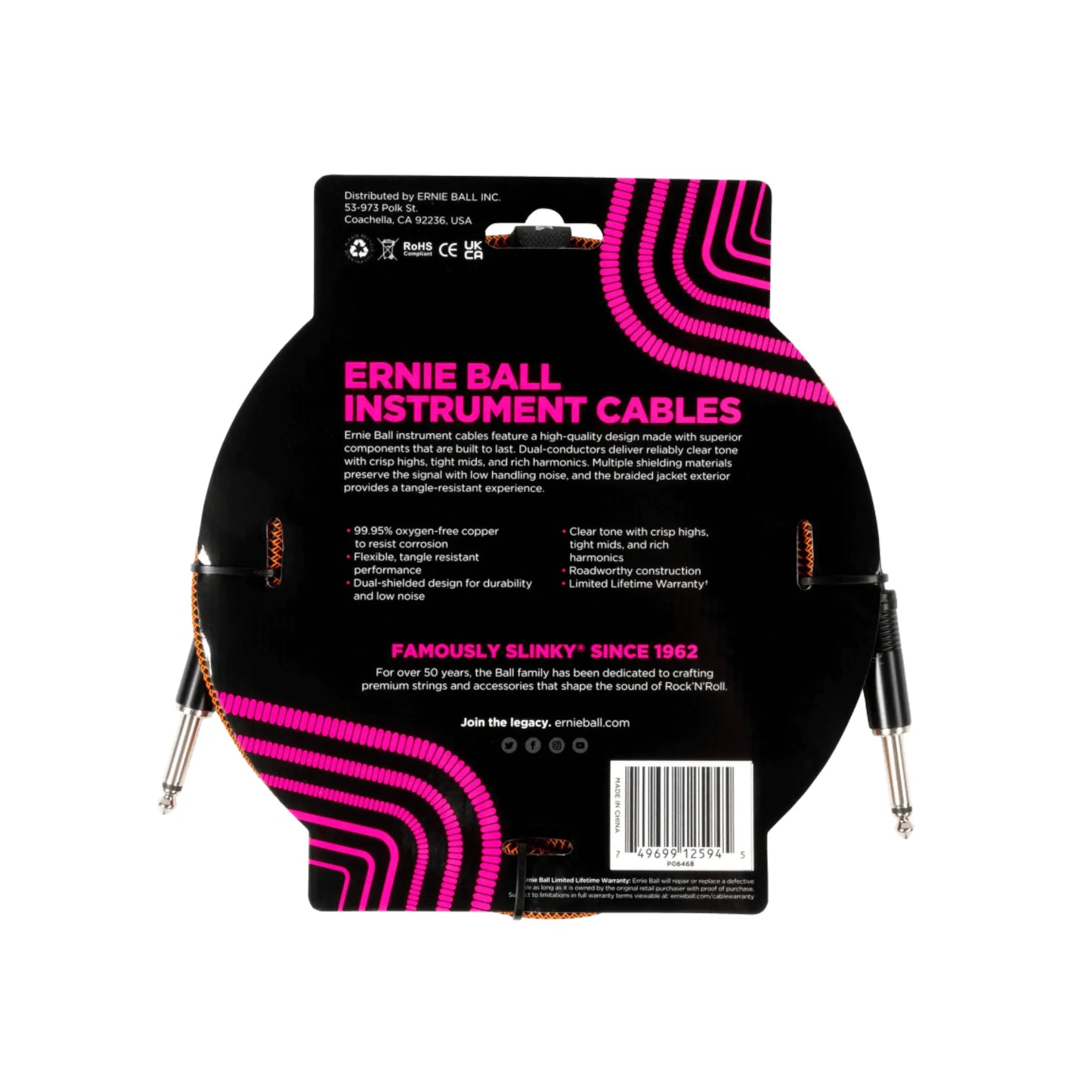 Braided Instrument Cable Straight/Straight 10ft - Pumpkin Pie Guitar Accessories Ernie Ball Art of Guitar