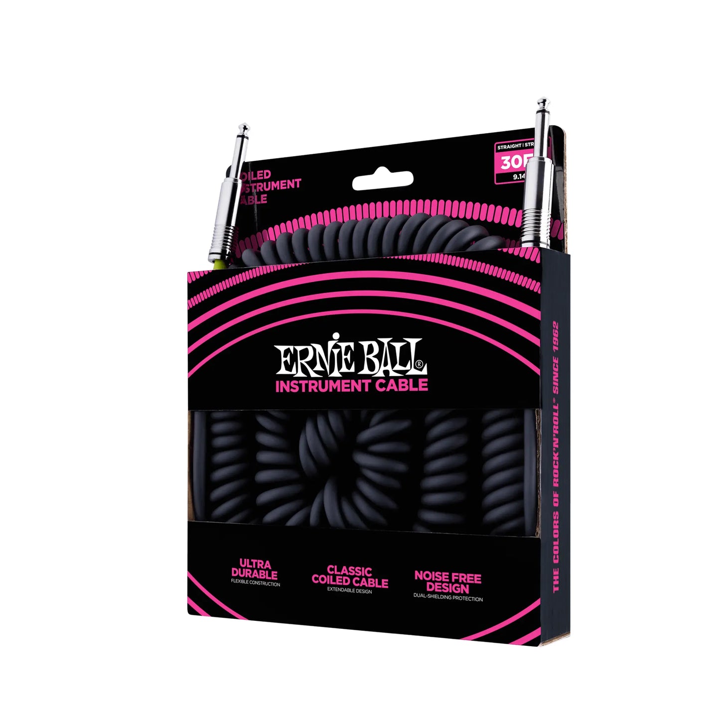 Coiled Instrument Cable Straight/Straight 30ft - Black Guitar Accessories Ernie Ball Art of Guitar