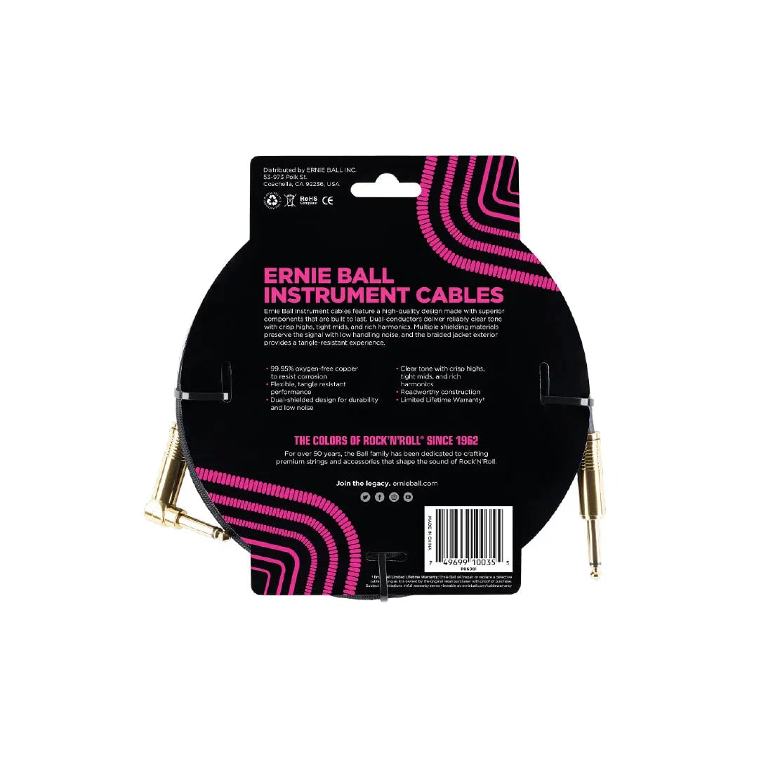 Ernie Ball 10' Braided Straight / Angle Instrument Cable - Black Guitar Cables Ernie Ball Art of Guitar