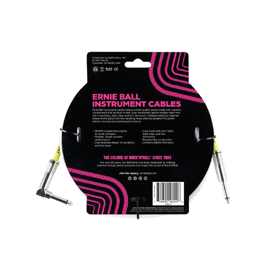 Ernie Ball 10' Straight / Angle Instrument Cable - White Guitar Cables Ernie Ball Art of Guitar