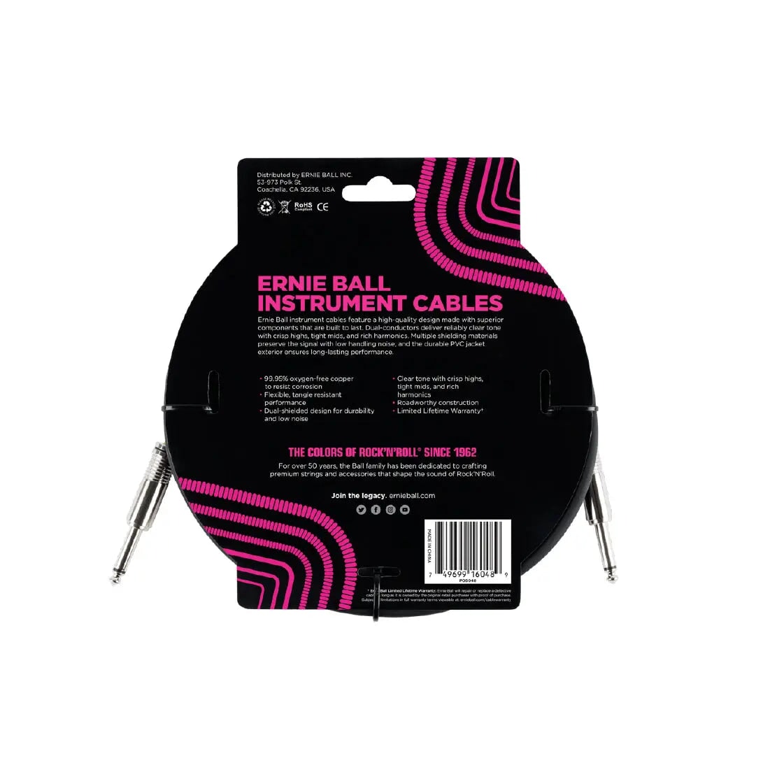 Ernie Ball 10' Straight / Straight Instrument Cable - Black Guitar Cables Ernie Ball Art of Guitar