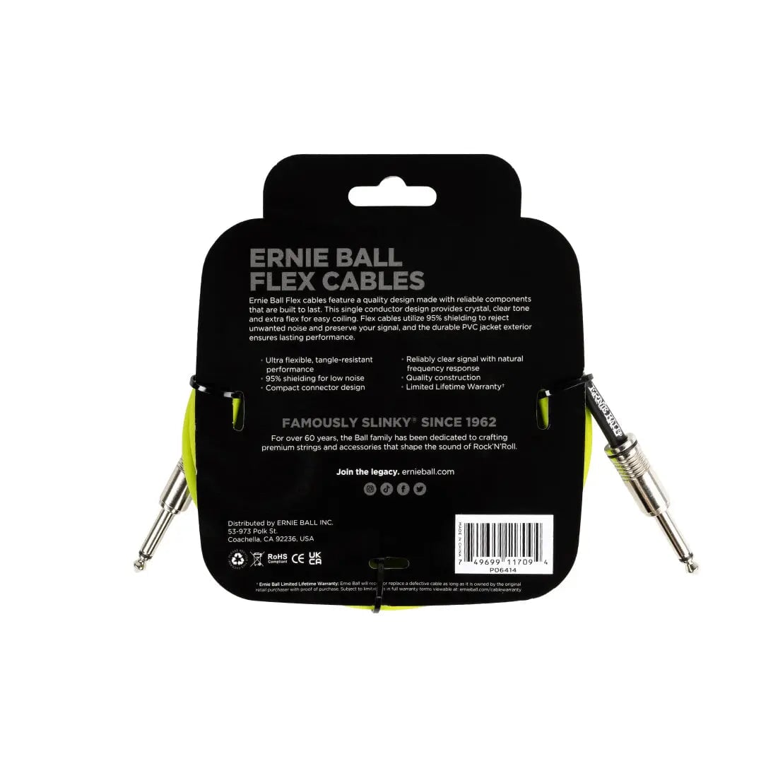 Ernie Ball Flex Instrument Cable Straight/Straight 10ft - Green Cables Ernie Ball Art of Guitar