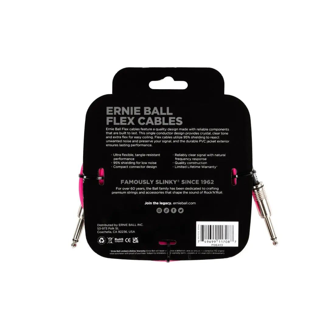 Ernie Ball Flex Instrument Cable Straight/Straight 10ft - Pink Cables Ernie Ball Art of Guitar