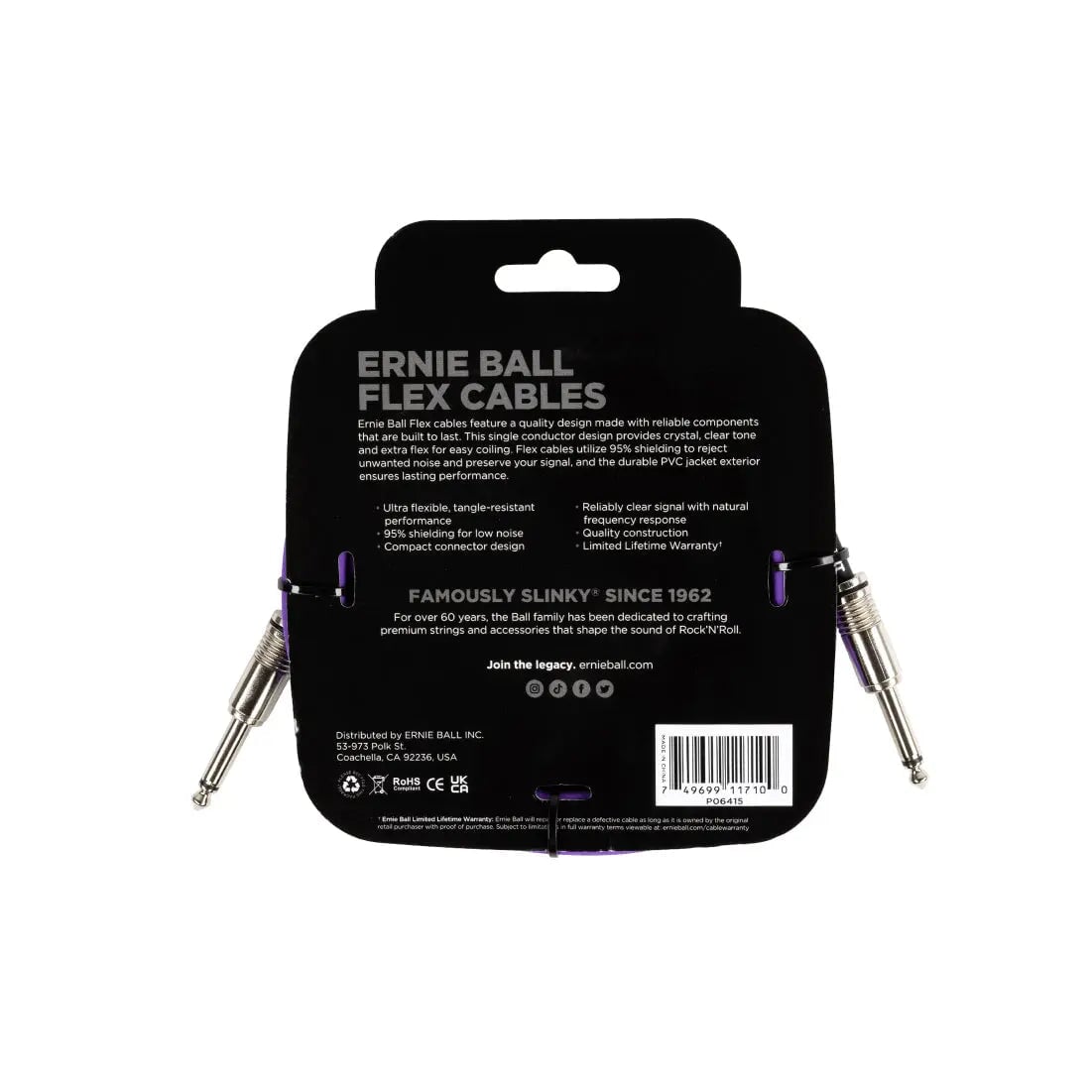 Ernie Ball Flex Instrument Cable Straight/Straight 10ft - Purple Cables Ernie Ball Art of Guitar