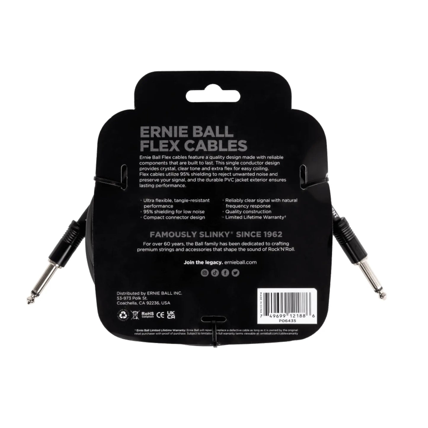 Flex Instrument Cable Straight/Straight 20ft - Black Guitar Accessories Ernie Ball Art of Guitar
