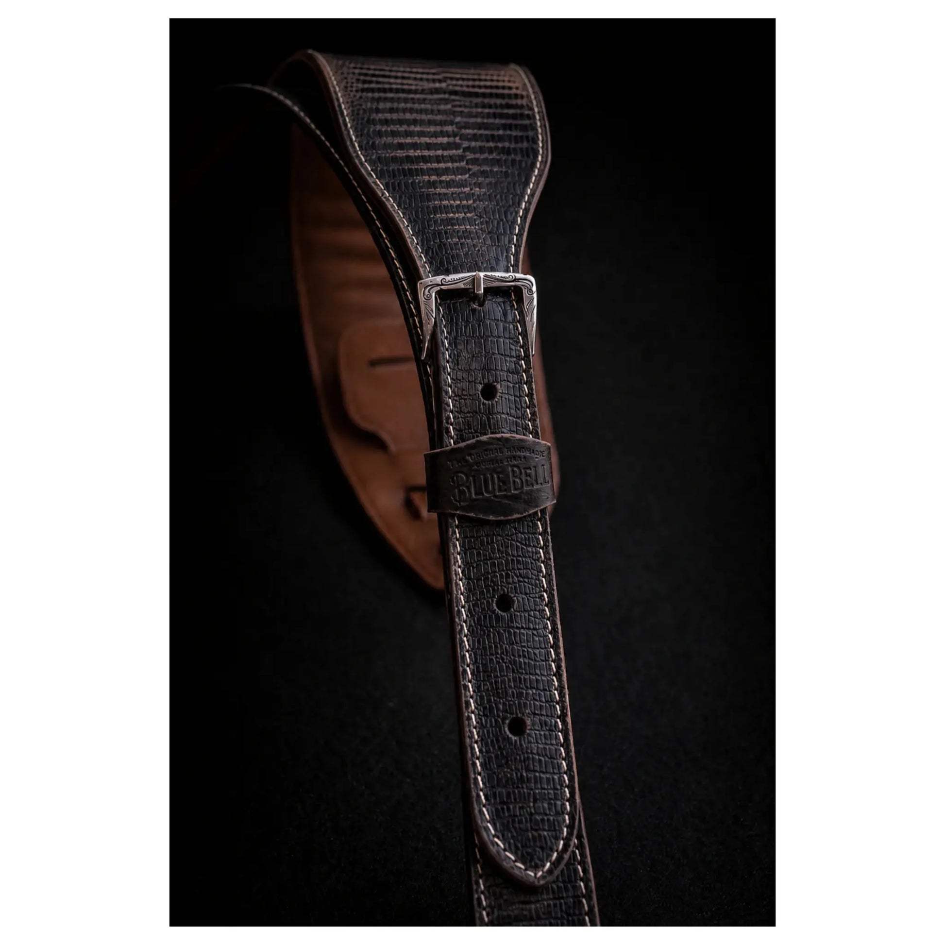Blue Bell Johnson Lizard Black Aged Guitar Straps Blue Bell Art of Guitar