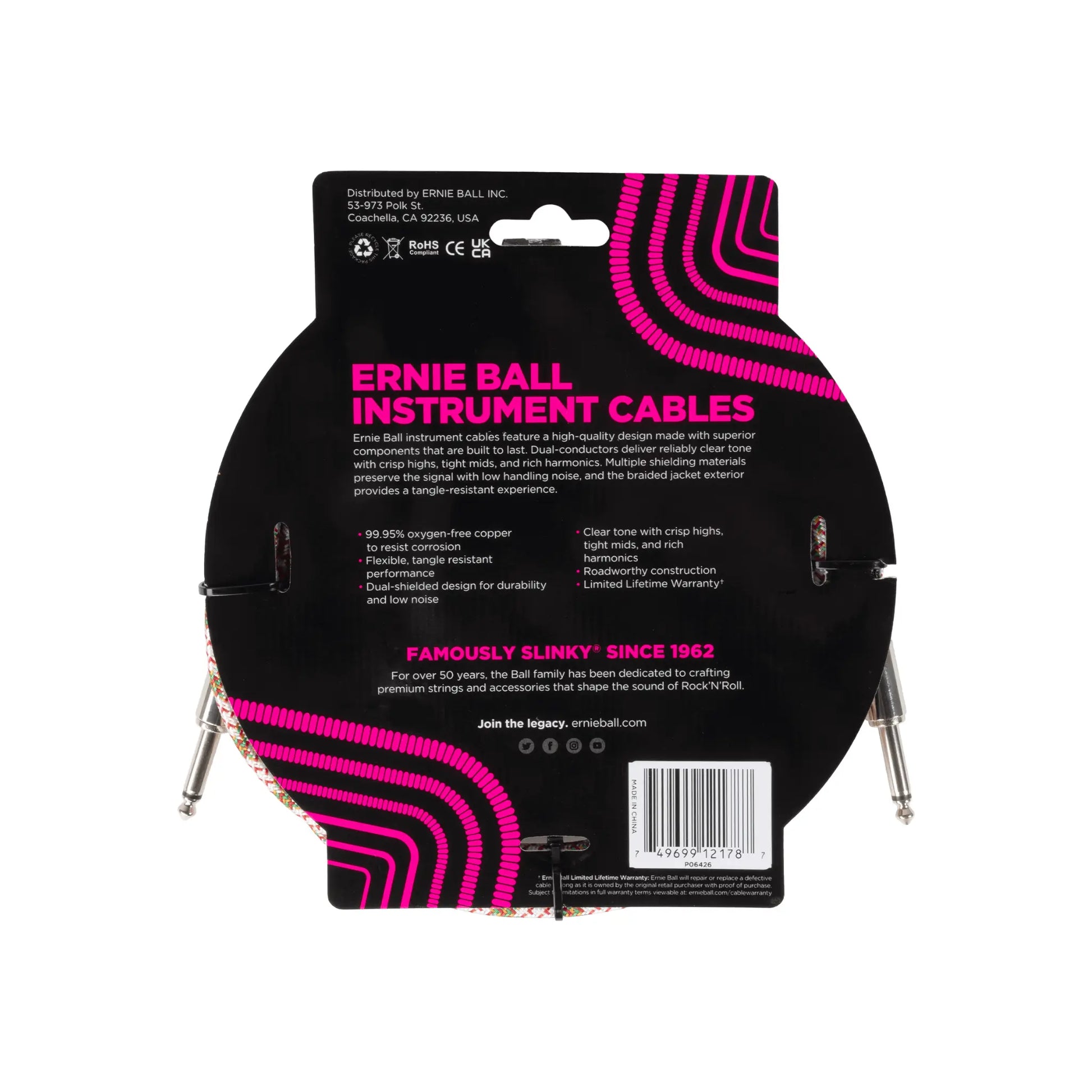 Braided Instrument Cable Straight/Straight 10ft - Emerald Argyle Guitar Accessories Ernie Ball Art of Guitar