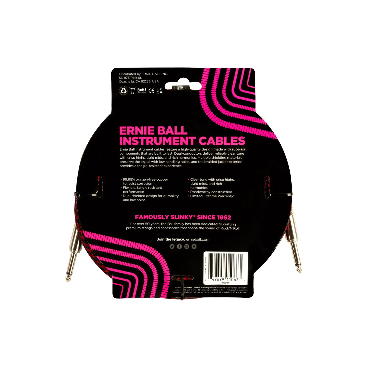 Braided Instrument Cable Straight/Straight 10ft Guitar Accessories Ernie Ball Art of Guitar