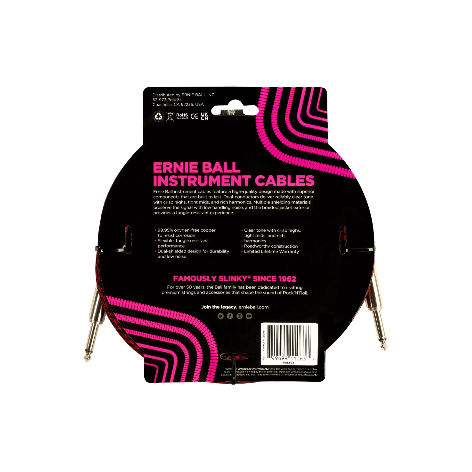 Braided Instrument Cable Straight/Straight 10ft Guitar Accessories Ernie Ball Art of Guitar