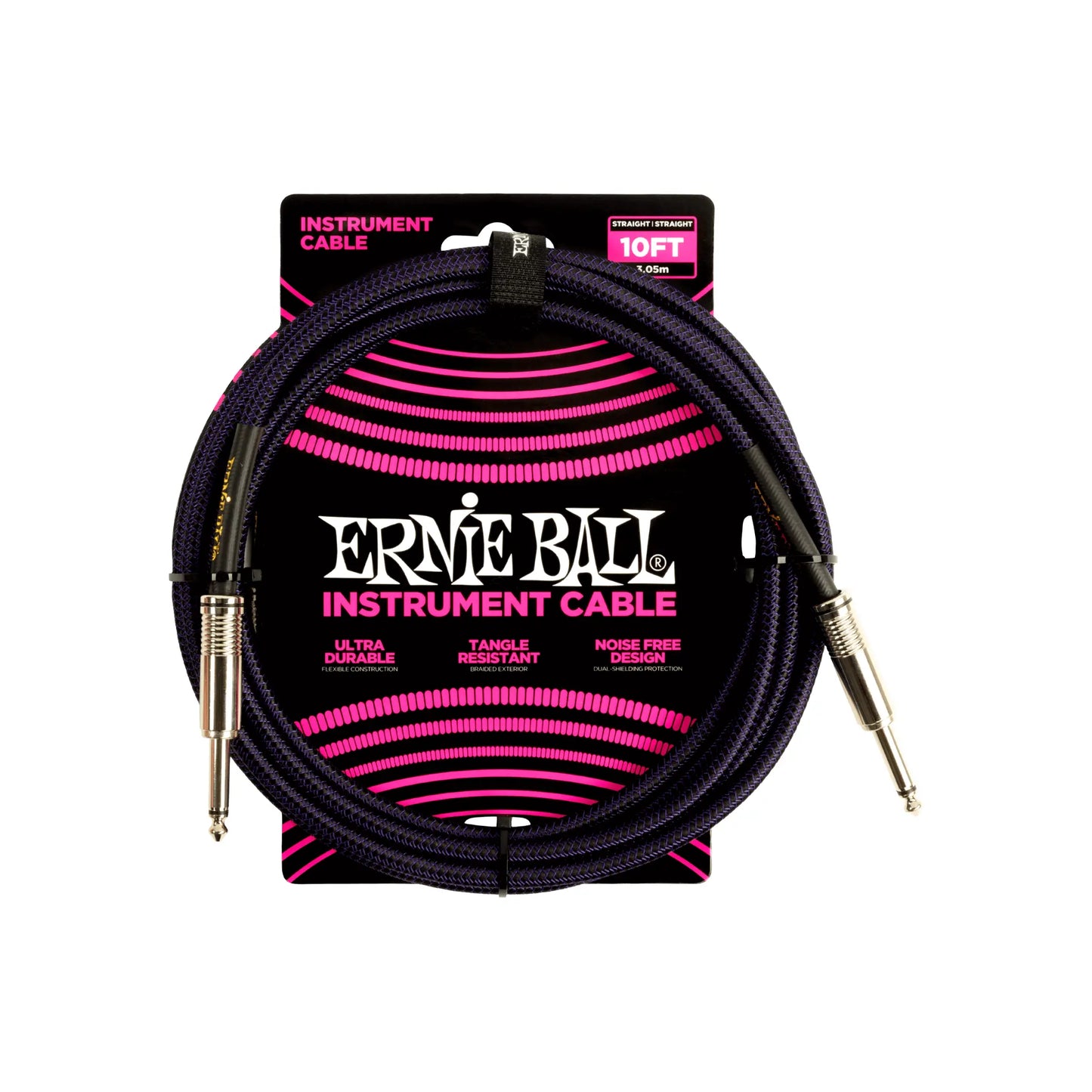 Braided Instrument Cable Straight/Straight 10ft - Purple/Black Guitar Accessories Ernie Ball Art of Guitar