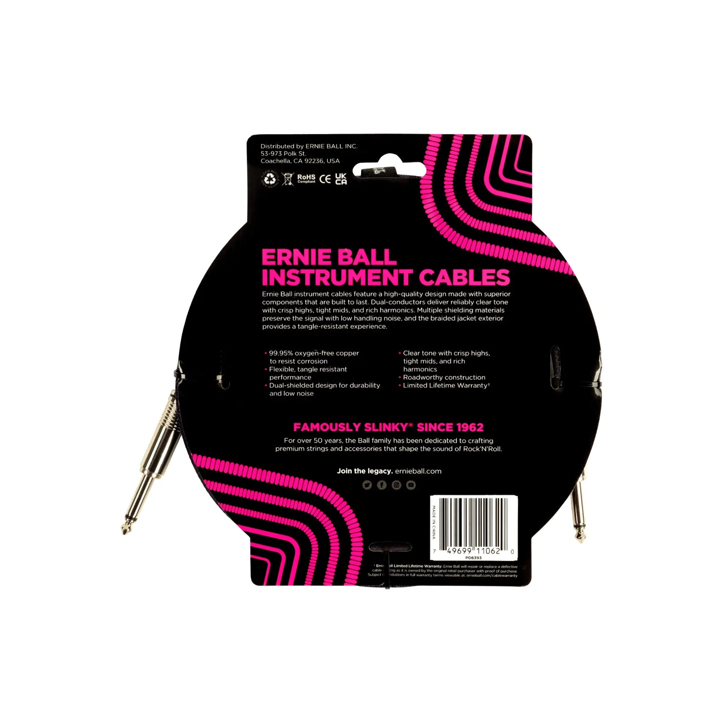 Braided Instrument Cable Straight/Straight 10ft - Purple/Black Guitar Accessories Ernie Ball Art of Guitar