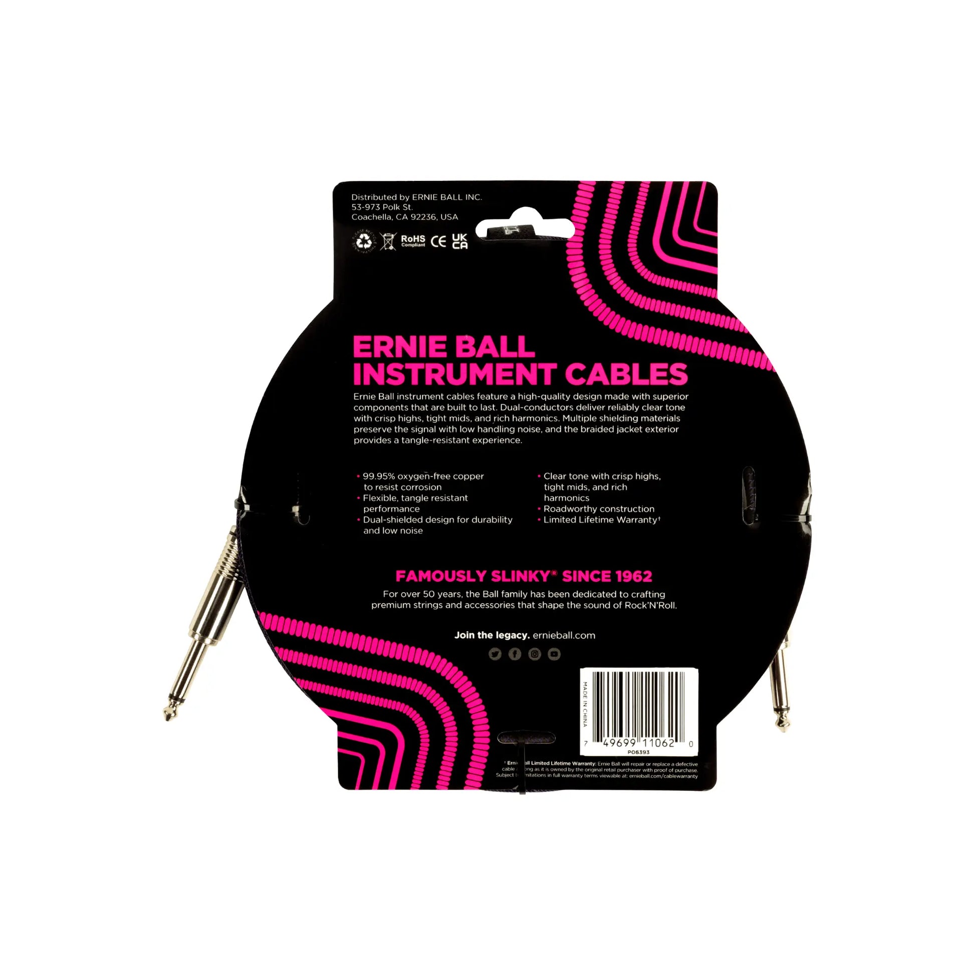 Braided Instrument Cable Straight/Straight 10ft - Purple/Black Guitar Accessories Ernie Ball Art of Guitar
