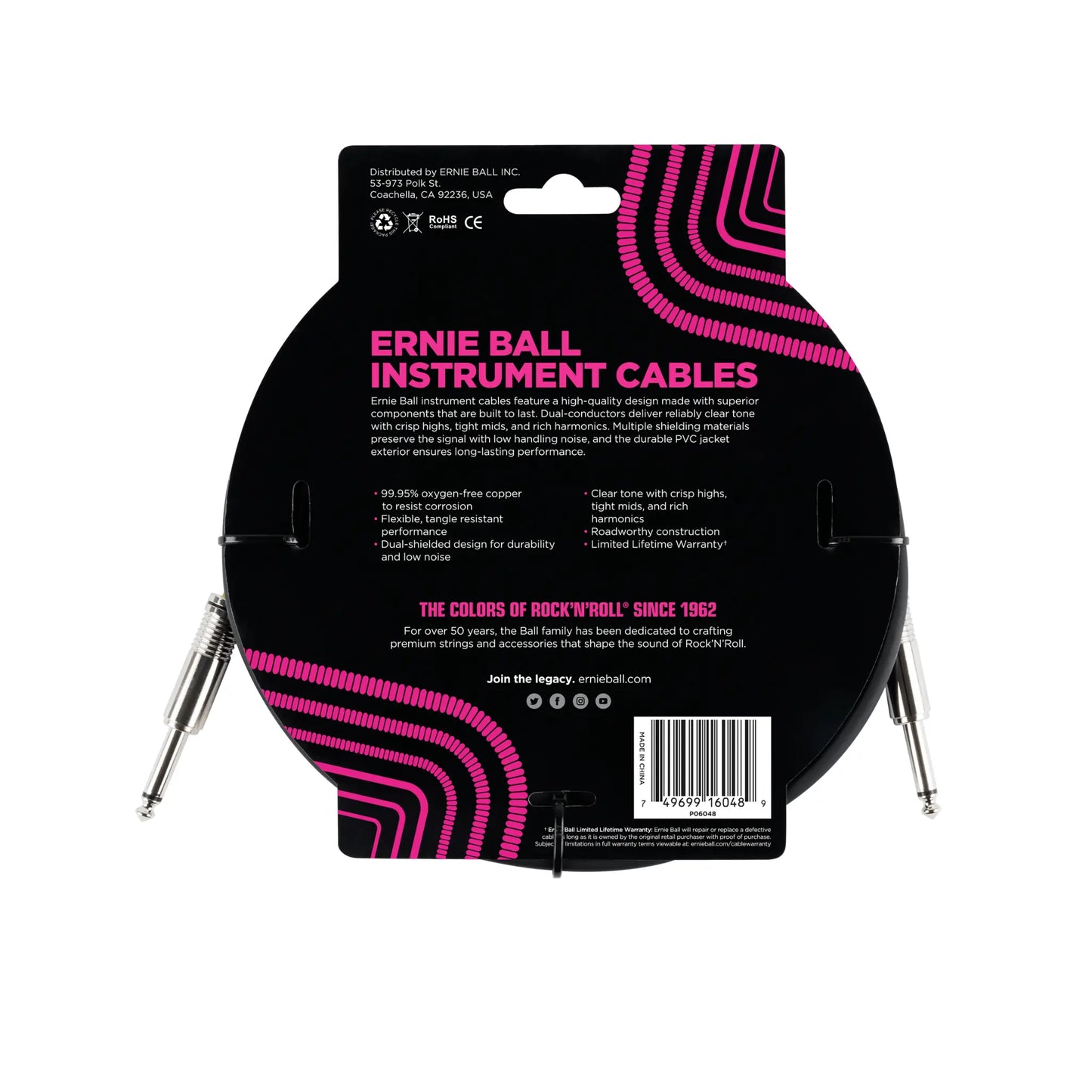 Classic Instrument Cable Straight/Straight 20ft - Black Guitar Accessories Ernie Ball Art of Guitar