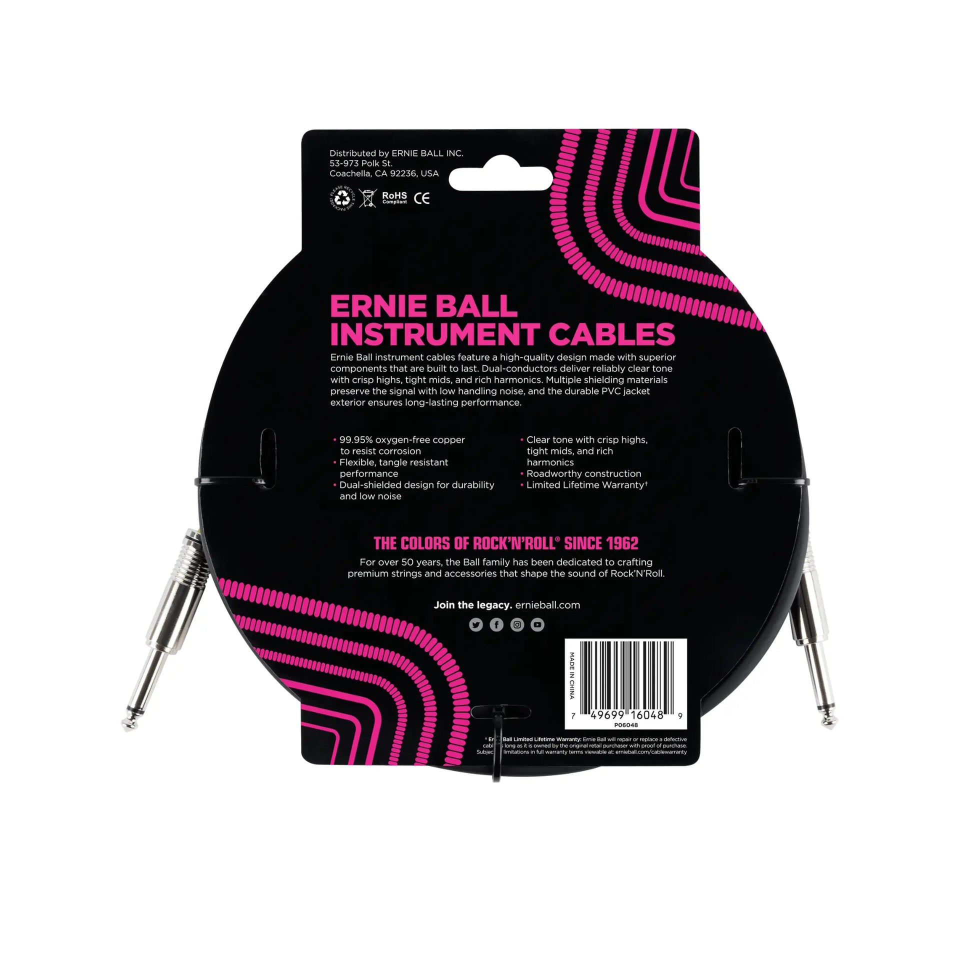 Classic Instrument Cable Straight/Straight 20ft - Black Guitar Accessories Ernie Ball Art of Guitar