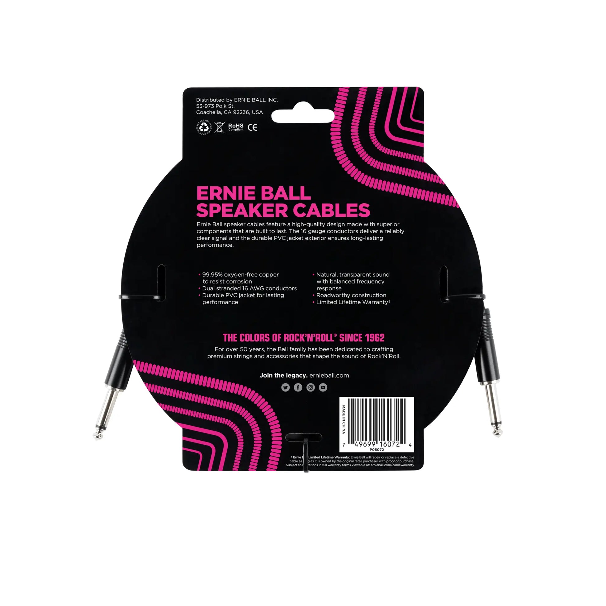 Classic Speaker Cable Straight/Straight 3ft - Black Guitar Accessories Ernie Ball Art of Guitar