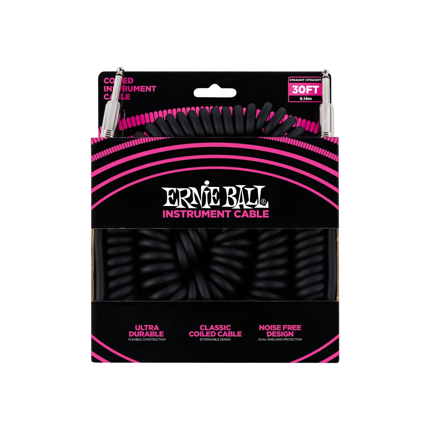 Coiled Instrument Cable Straight/Straight 30ft - Black Guitar Accessories Ernie Ball Art of Guitar