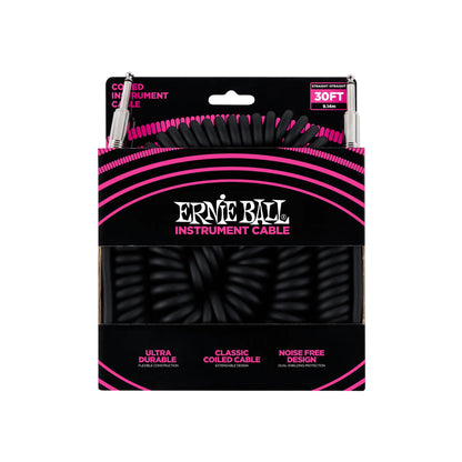 Coiled Instrument Cable Straight/Straight 30ft - Black Guitar Accessories Ernie Ball Art of Guitar