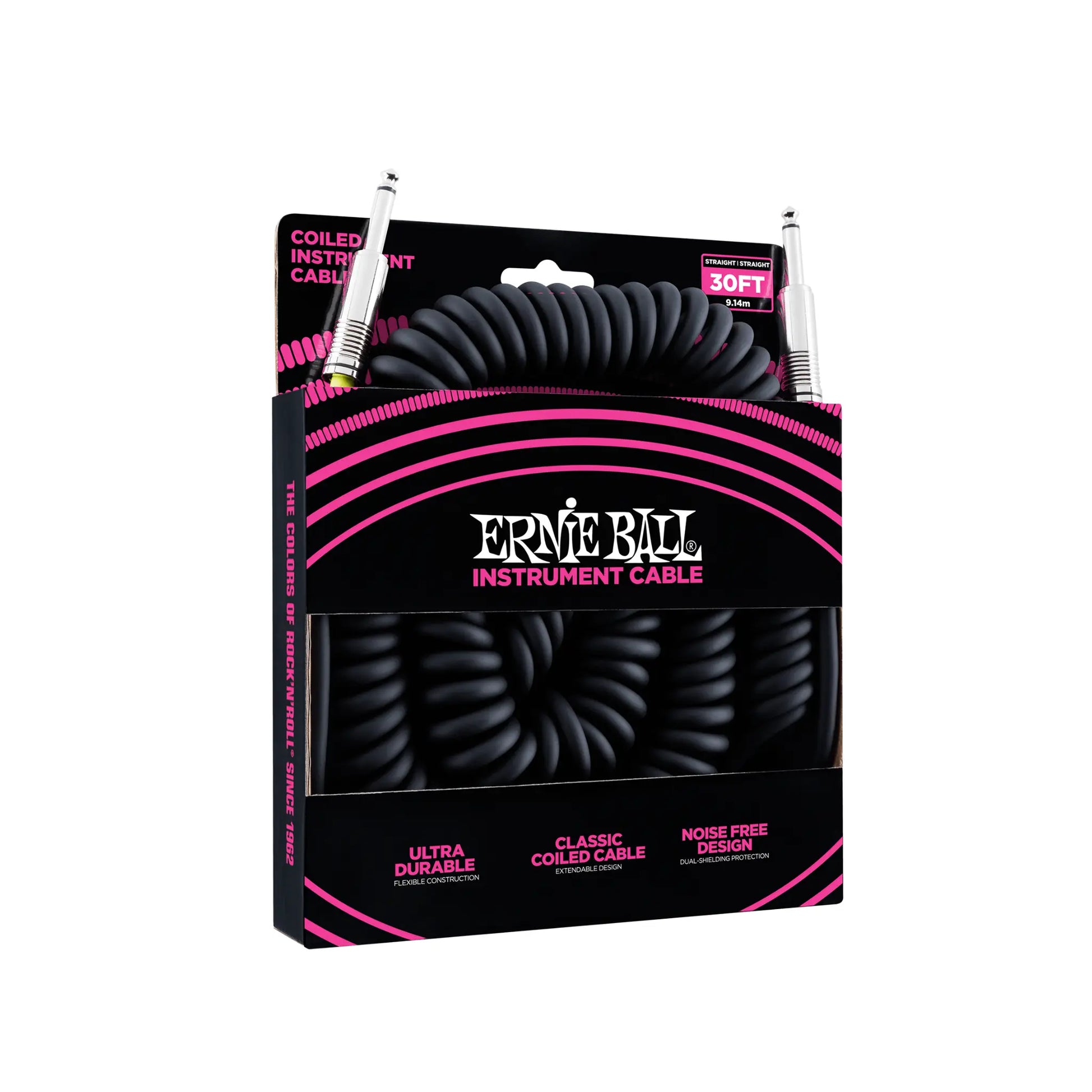 Coiled Instrument Cable Straight/Straight 30ft - Black Guitar Accessories Ernie Ball Art of Guitar