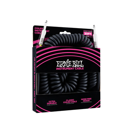 Coiled Instrument Cable Straight/Straight 30ft - Black Guitar Accessories Ernie Ball Art of Guitar