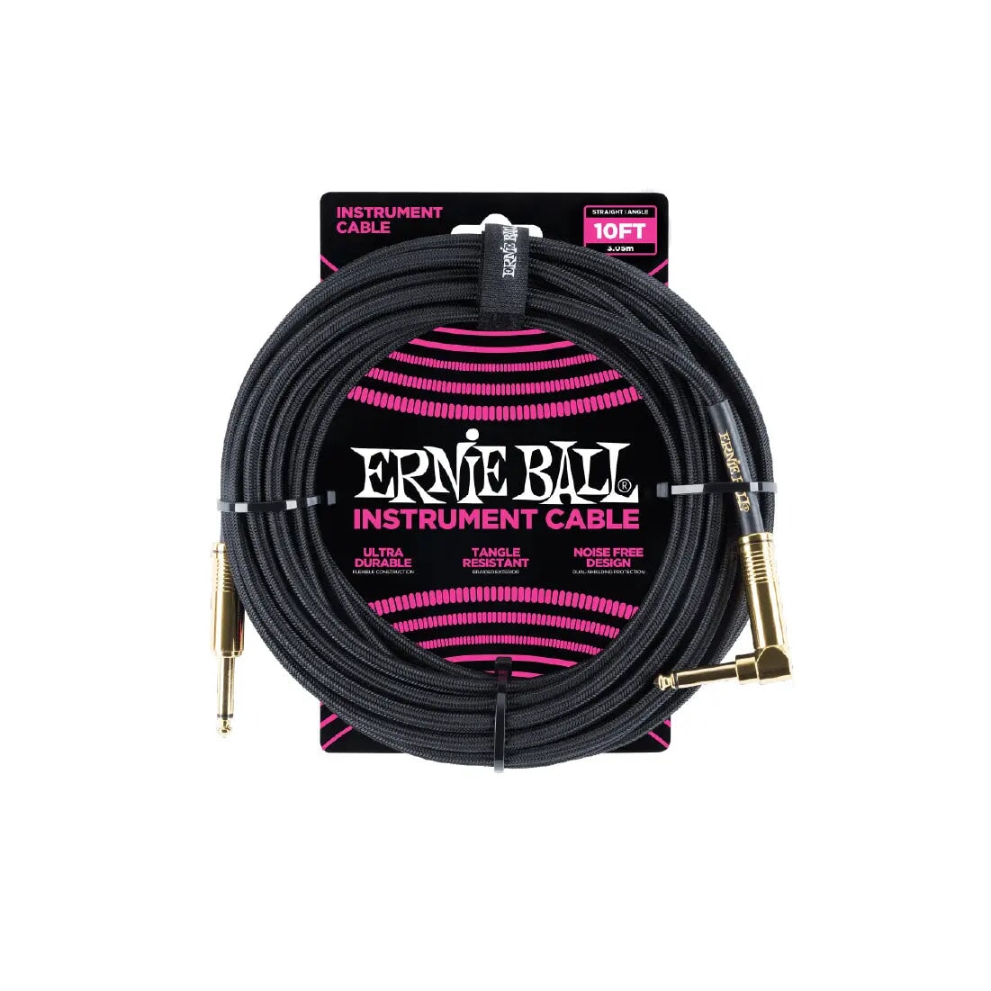 Ernie Ball 10' Braided Straight / Angle Instrument Cable - Black Guitar Cables Ernie Ball Art of Guitar