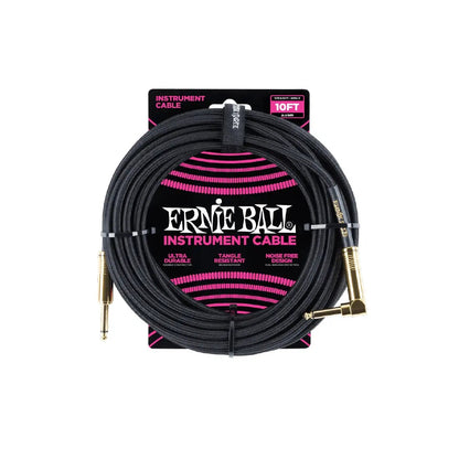 Ernie Ball 10' Braided Straight / Angle Instrument Cable - Black Guitar Cables Ernie Ball Art of Guitar