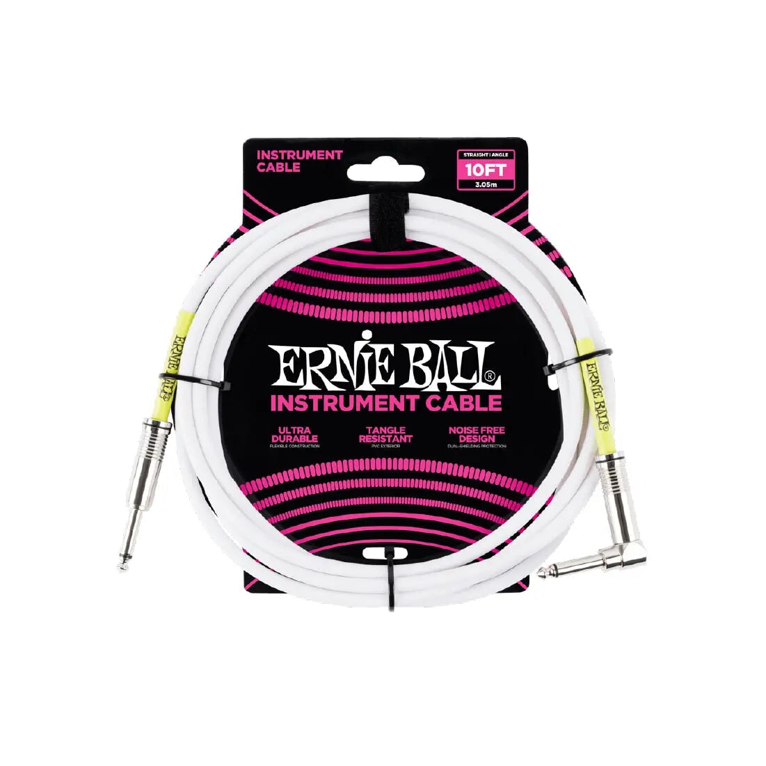 Ernie Ball 10' Straight / Angle Instrument Cable - White Guitar Cables Ernie Ball Art of Guitar