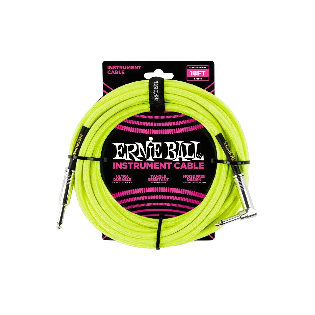 Ernie Ball 18' Braided Straight / Angle Instrument Cable Neon - Yellow Guitar Cables Ernie Ball Art of Guitar