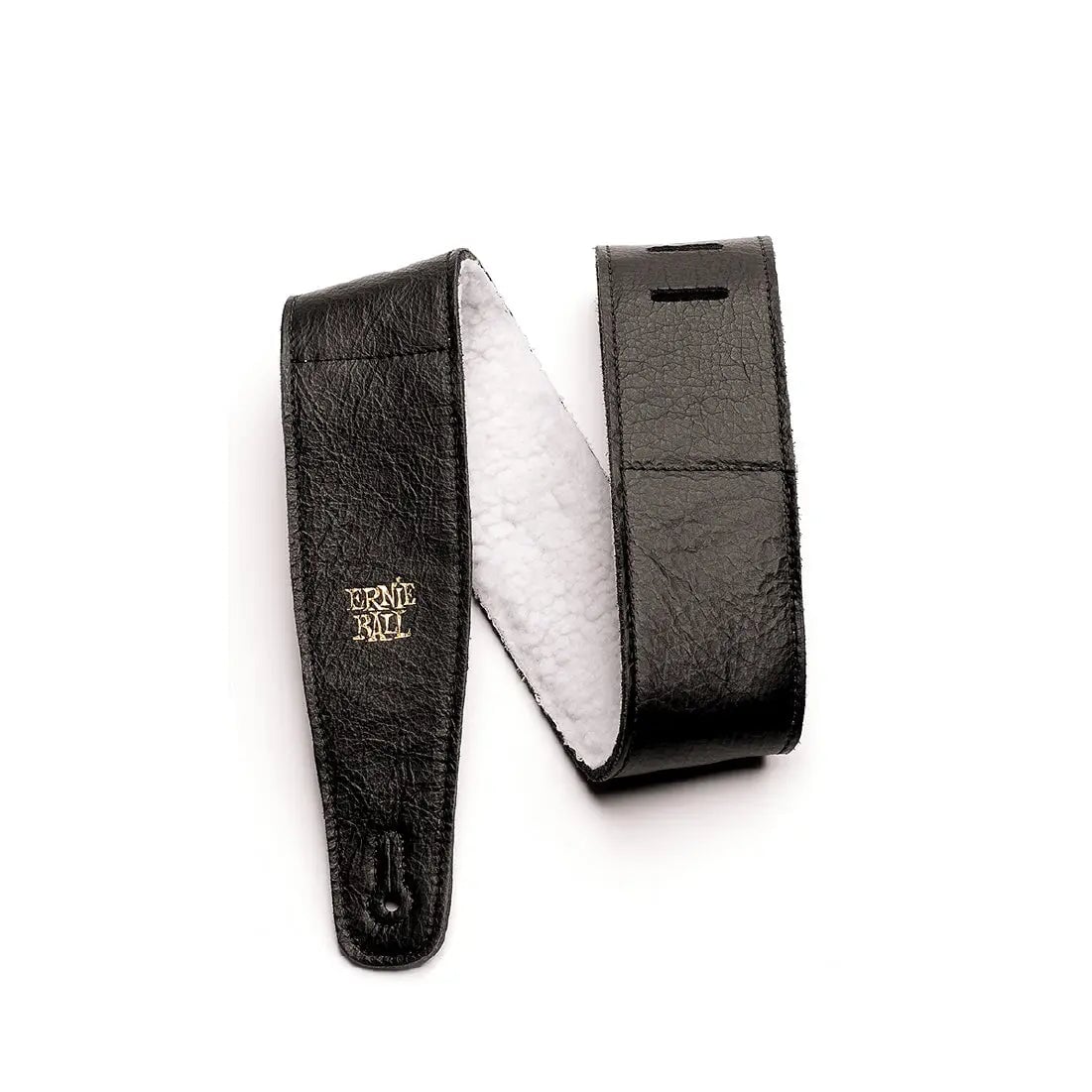 Ernie Ball 2.5" Adjustable Italian Leather Strap with Fur Padding - Black Guitar Straps Ernie Ball Art of Guitar