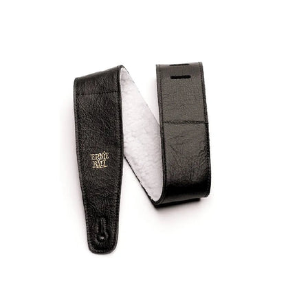 Ernie Ball 2.5" Adjustable Italian Leather Strap with Fur Padding - Black Guitar Straps Ernie Ball Art of Guitar