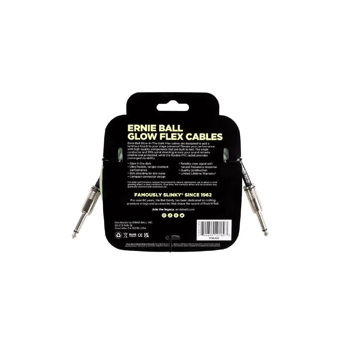Ernie Ball Flex Instrument Cable Straight/Straight 10ft - Glow in Dark Guitar Cables Ernie Ball Art of Guitar