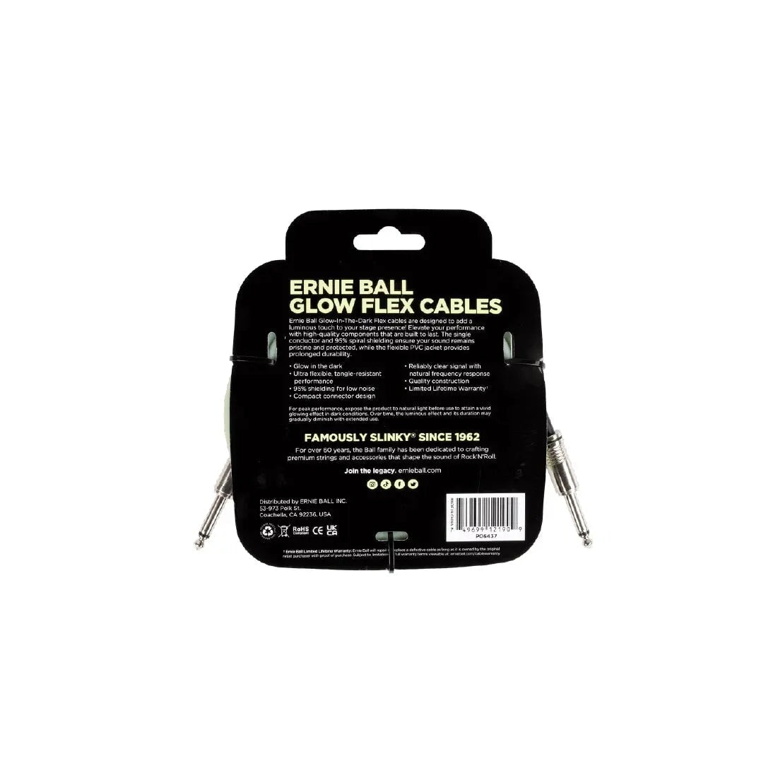 Ernie Ball Flex Instrument Cable Straight/Straight 20ft - Glow in Dark Guitar Cables Ernie Ball Art of Guitar