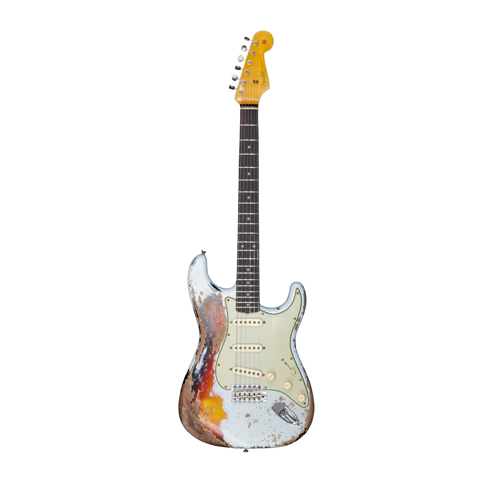 Fender Custom Shop 2023 Limited Edition 1961 Stratocaster Super Heavy Relic – Aged Sonic Blue Over 3-Color Sunburst Electric Guitars Fender Art of Guitar