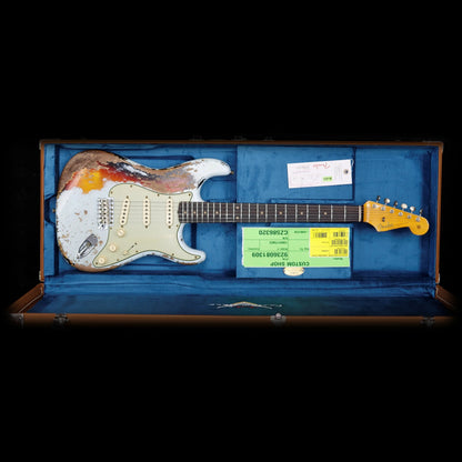Fender Custom Shop 2023 Limited Edition 1961 Stratocaster Super Heavy Relic – Aged Sonic Blue Over 3-Color Sunburst Electric Guitars Fender Art of Guitar
