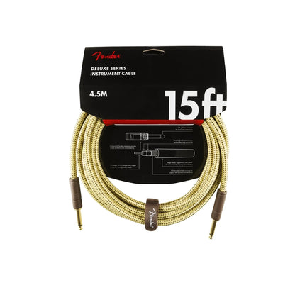 Fender Deluxe Series Instrument Cable, Straight/Angle, 15', Tweed Guitar Cables Fender Art of Guitar