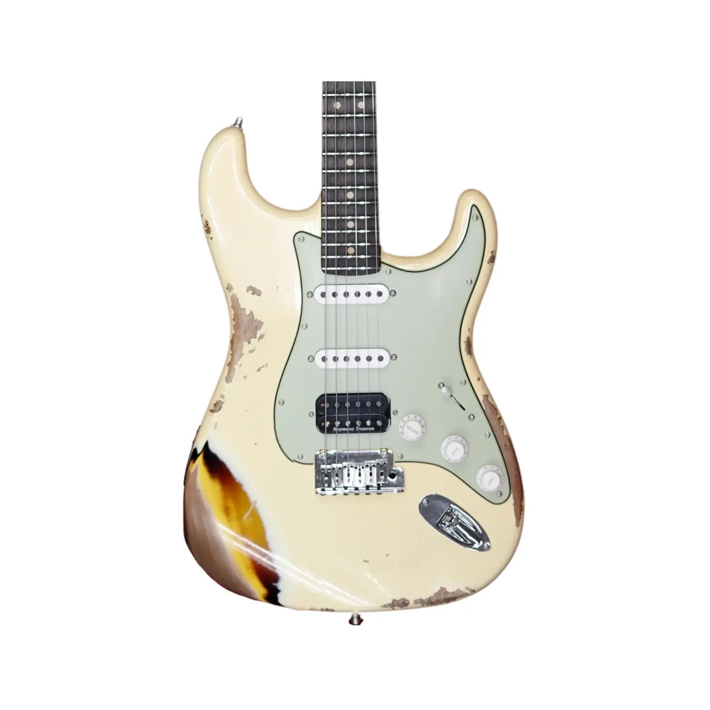 Fender NAMM 2026 Custom Shop Custom Deluxe HBS-1 Stratocaster Electric Guitar - Aged Vintage White Over 3-Tone Sunburst, Heavy Relic Electric Guitars Fender Art of Guitar
