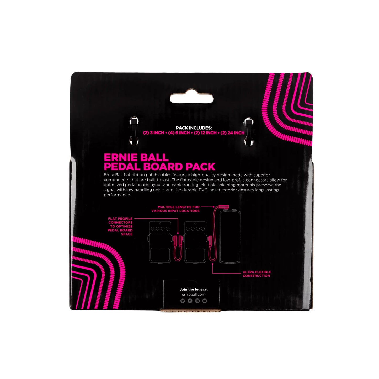 Flat Ribbon Patch Cables Pedalboard Multi-Pack - Black Guitar Accessories Ernie Ball Art of Guitar