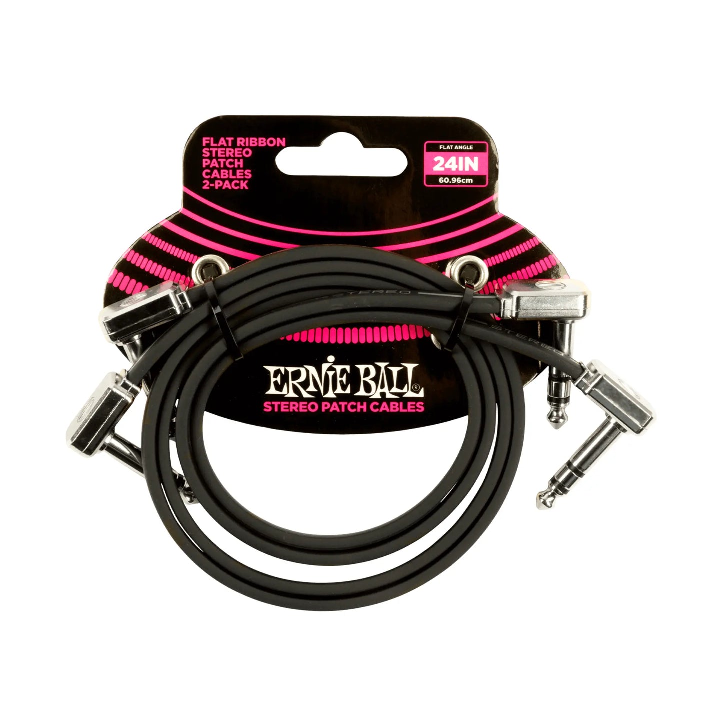 Flat Ribbon Stereo Patch Cable 24in - Black - 2 Pack Guitar Accessories Ernie Ball Art of Guitar