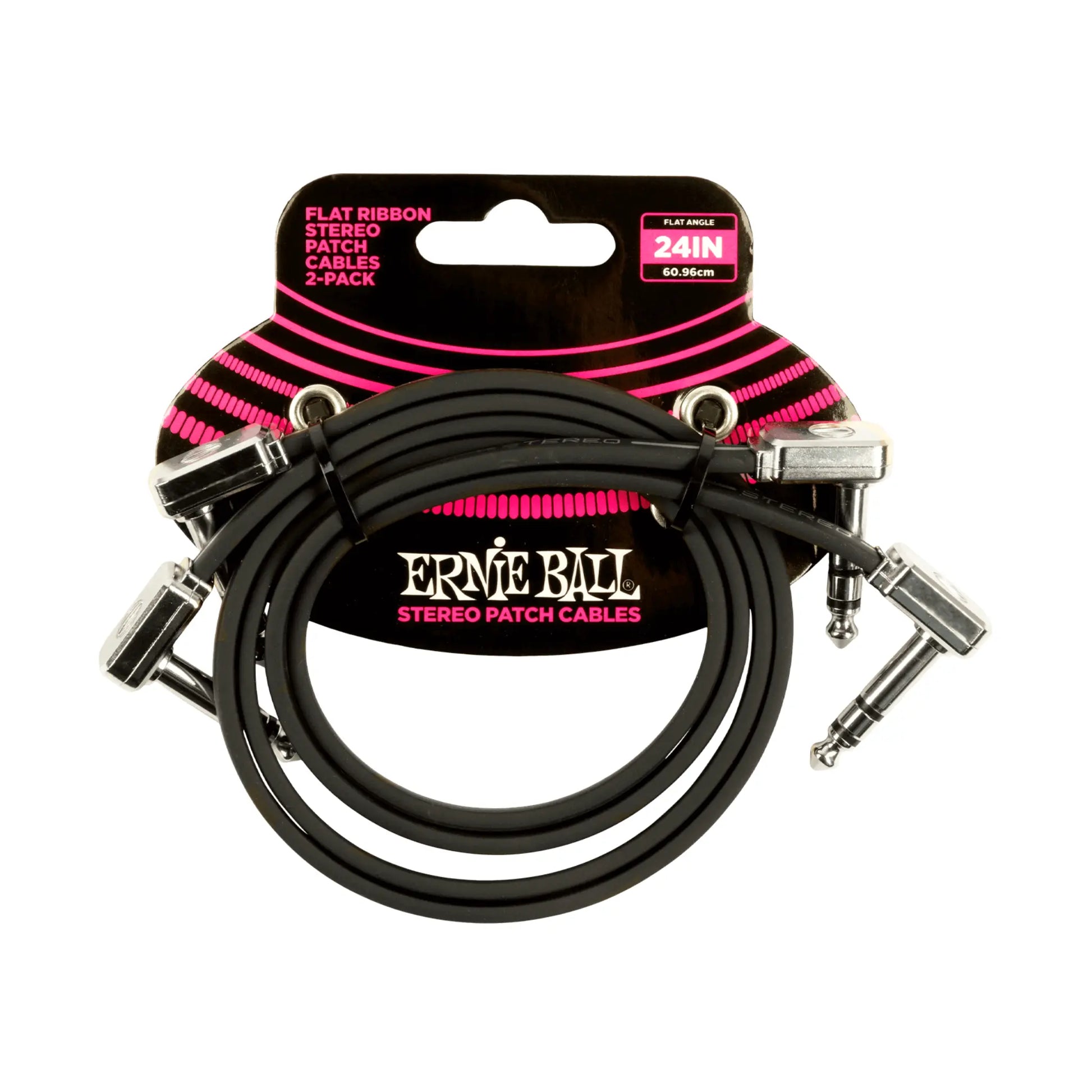 Flat Ribbon Stereo Patch Cable 24in - Black - 2 Pack Guitar Accessories Ernie Ball Art of Guitar