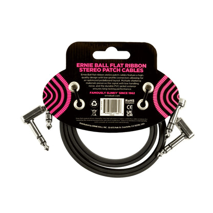 Flat Ribbon Stereo Patch Cable 24in - Black - 2 Pack Guitar Accessories Ernie Ball Art of Guitar