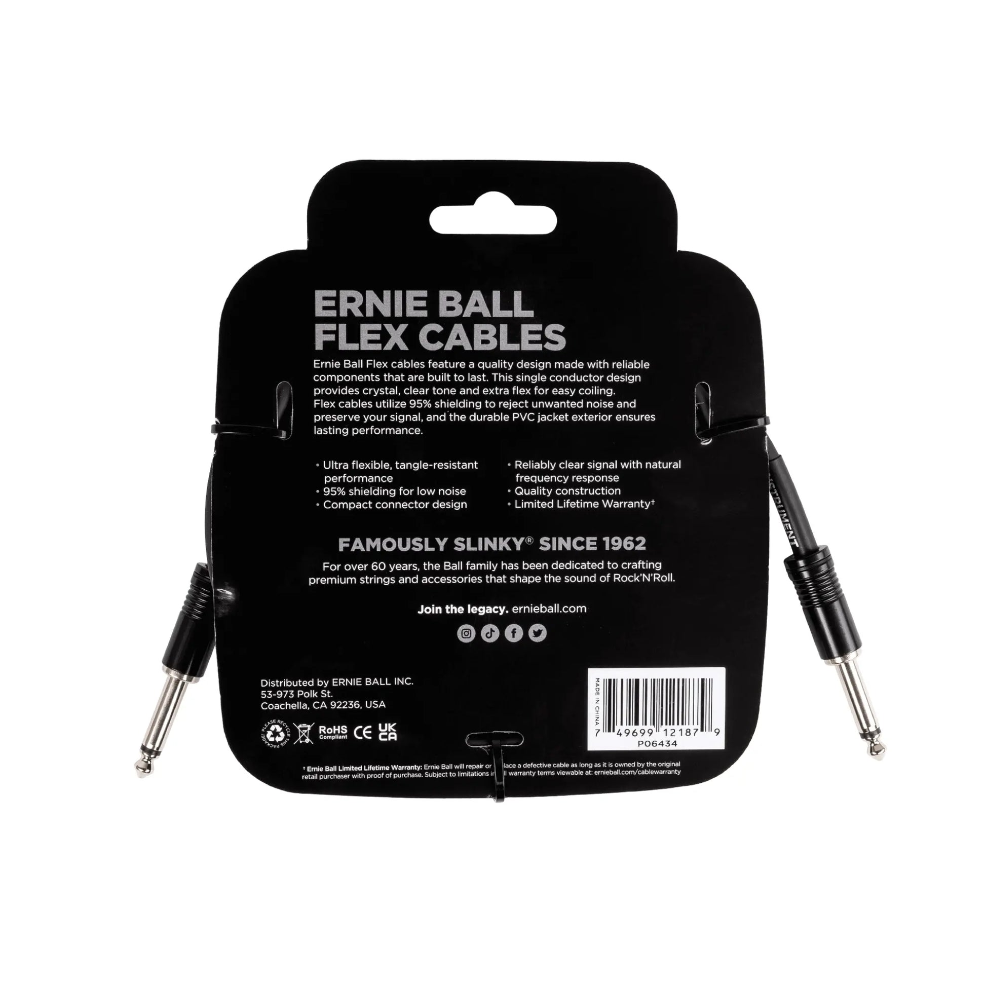 Flex Instrument Cable Straight/Straight 10ft - Black Guitar Accessories Ernie Ball Art of Guitar