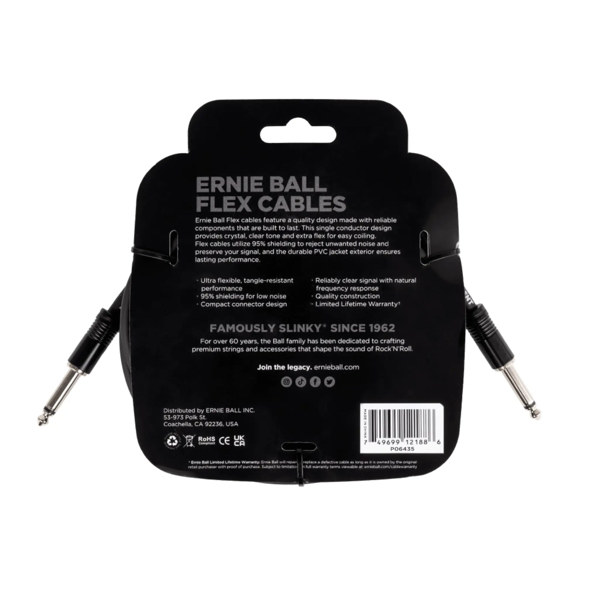 Flex Instrument Cable Straight/Straight 20ft - Black Guitar Accessories Ernie Ball Art of Guitar