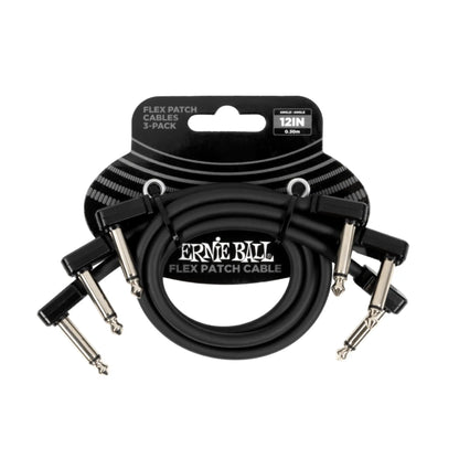 Flex Patch Cable 12in - Black - 3 Pack Guitar Accessories Ernie Ball Art of Guitar