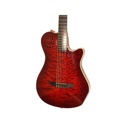 Godin ACS Grand Concert Quilted Maple Trans Red with Bag General Godin Art of Guitar