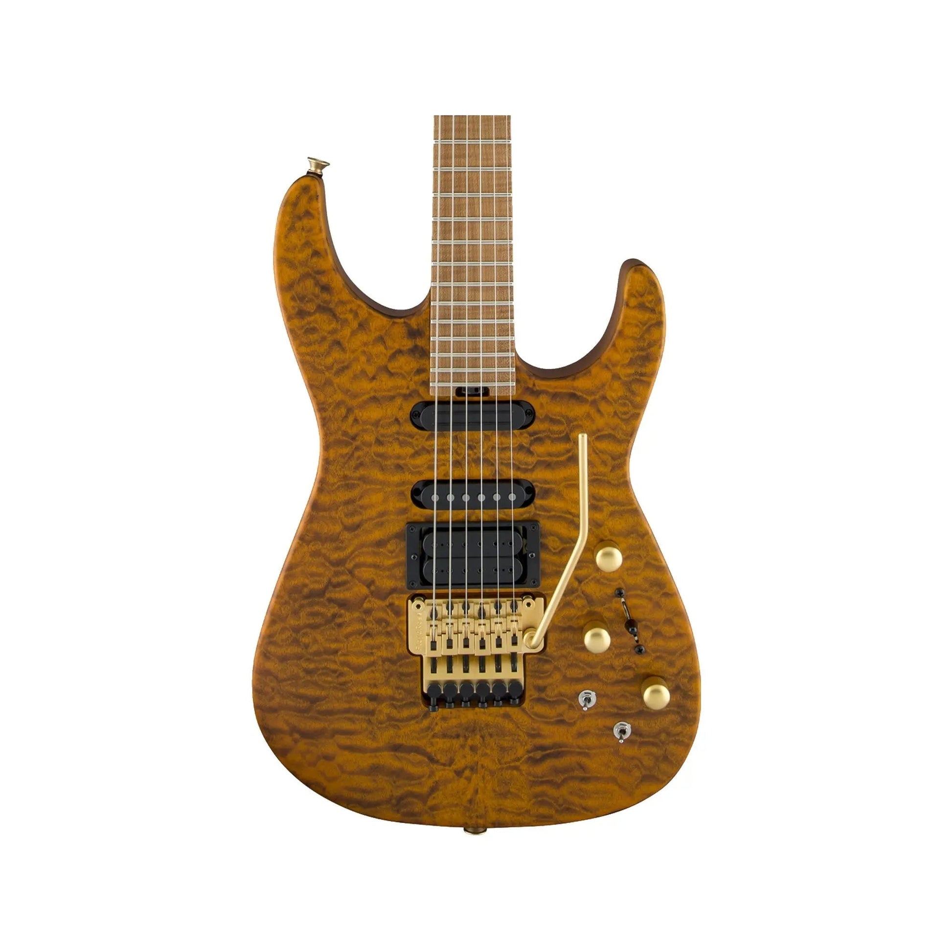 Jackson USA Signature Phil Collen PC1™ Satin Stain, Caramelized Flame Maple Fingerboard, Satin Transparent Amber Electric Guitars Jackson Art of Guitar