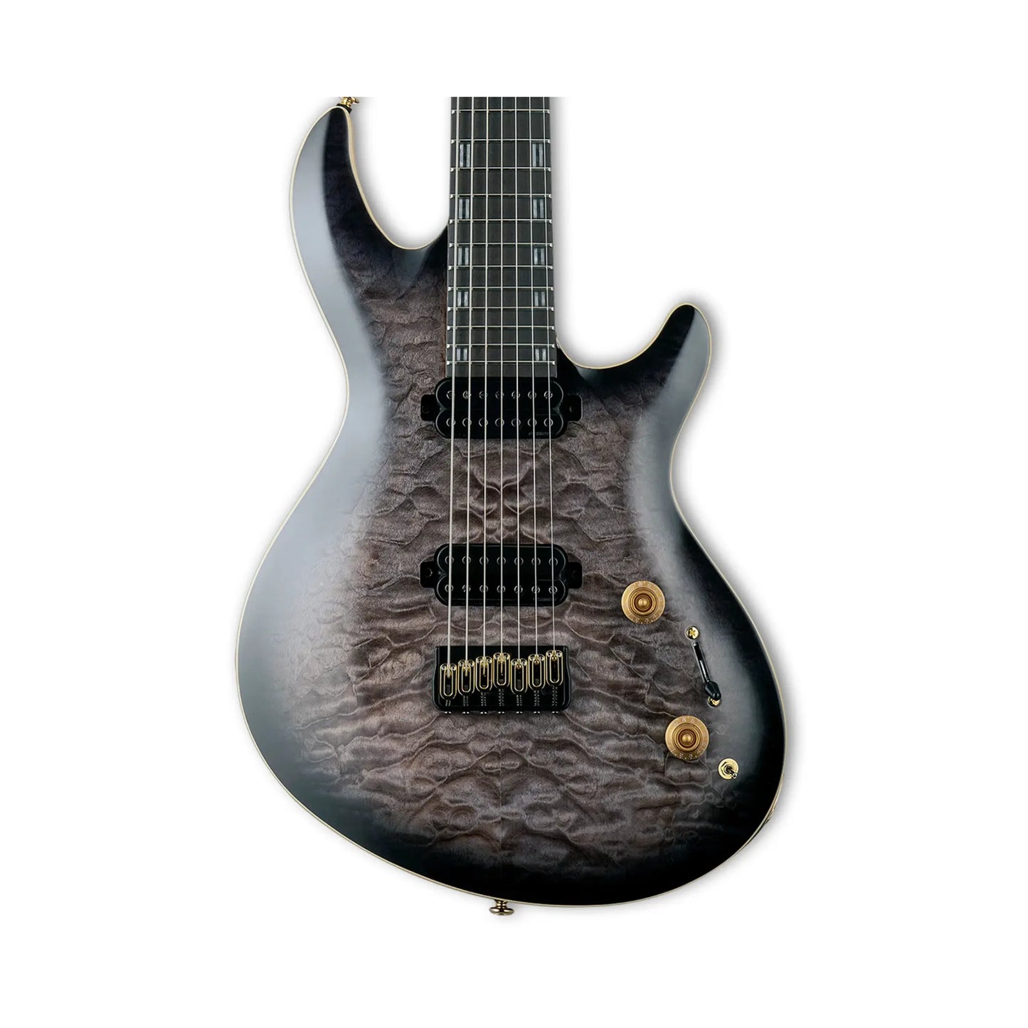 LTD JR-7 Javier Reyes – Faded Blue Sunburst – Fishman Fluence Javier Reyes Open Core Pickups, 7-String Electric Guitars LTD Art of Guitar
