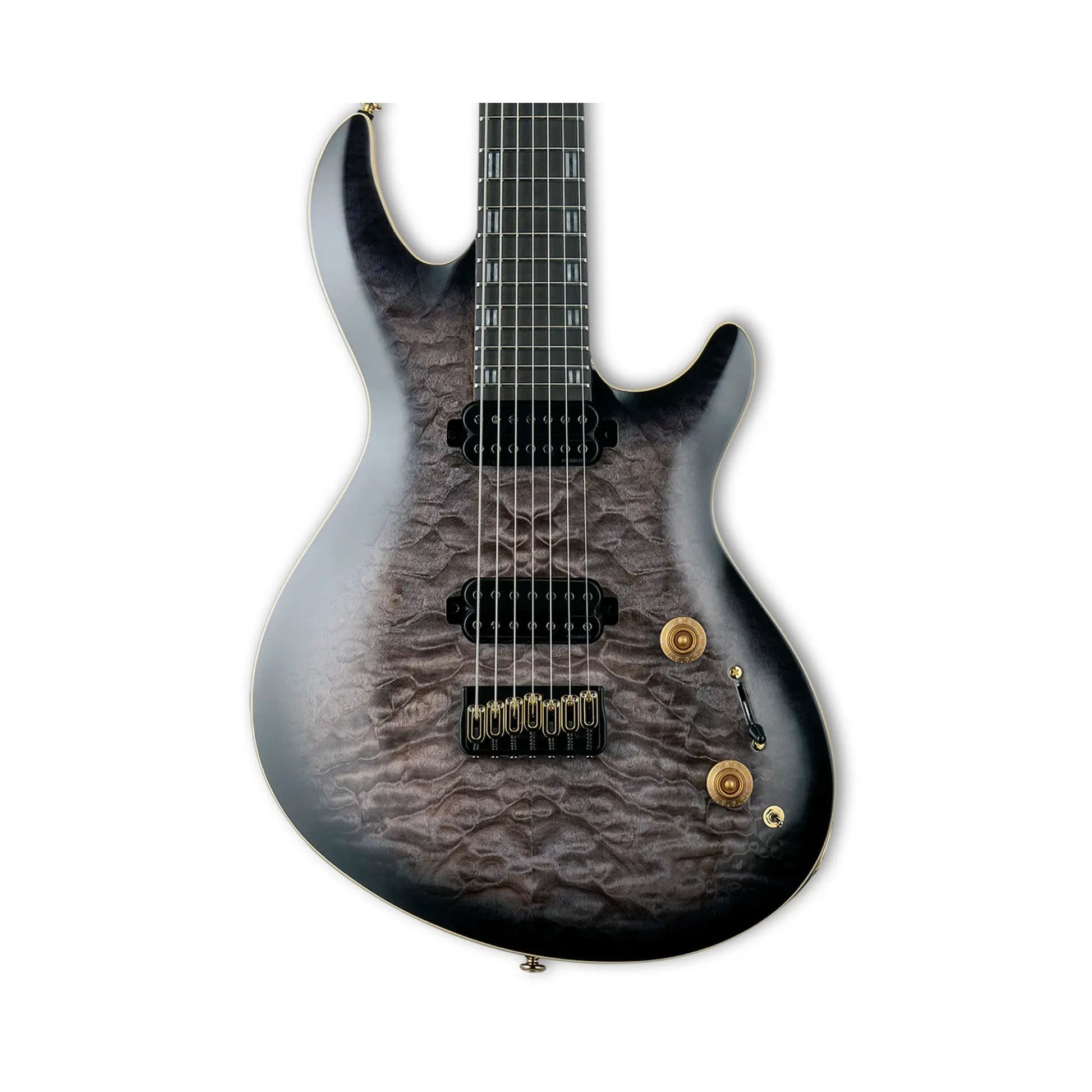 LTD JR-7 Javier Reyes – Faded Blue Sunburst – Fishman Fluence Javier Reyes Open Core Pickups, 7-String Electric Guitars LTD Art of Guitar