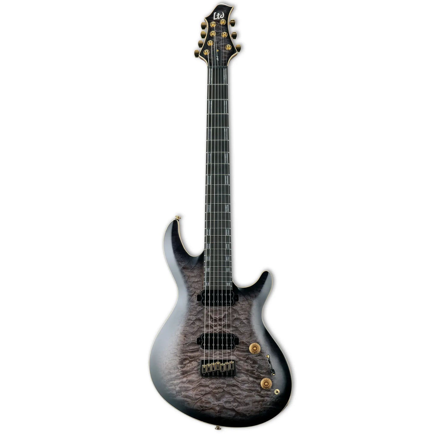 LTD JR-7 Javier Reyes – Faded Blue Sunburst – Fishman Fluence Javier Reyes Open Core Pickups, 7-String Electric Guitars LTD Art of Guitar