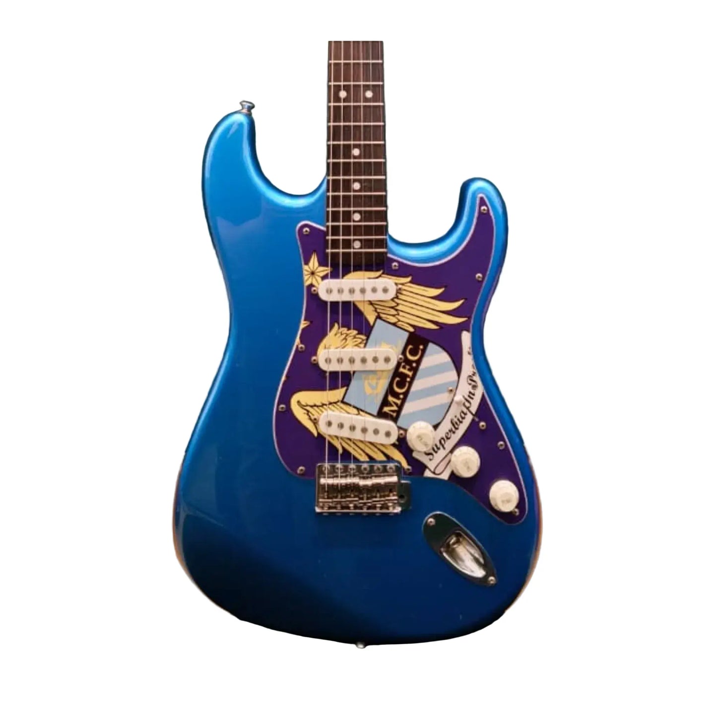 Manchester City F.C. Farida Stratocaster Style Electric Guitar – Rare Official Collectible - (Re-Loved) Electric Guitars Manchester City F.C Art of Guitar