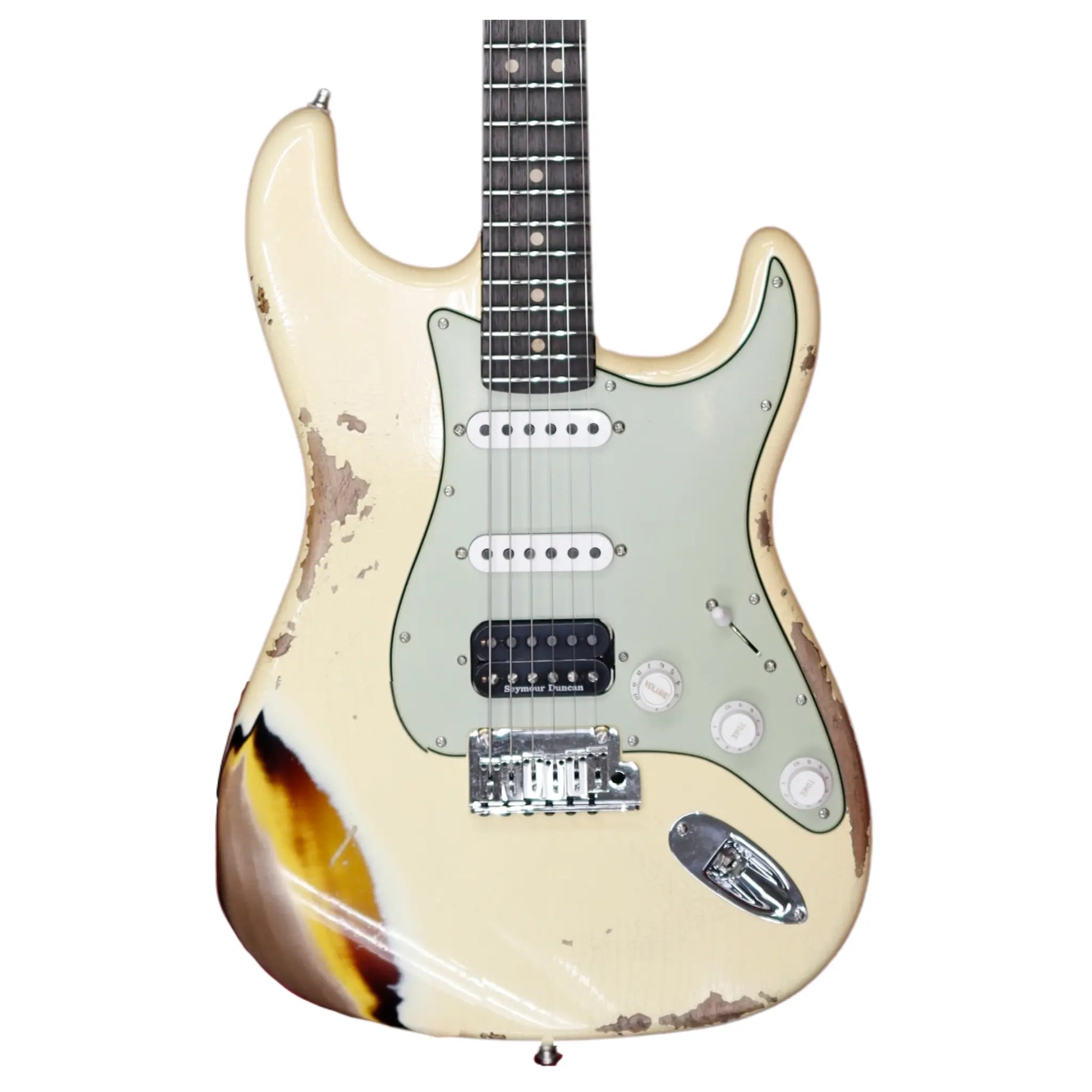 NAMM 2026 Fender Custom Shop Custom Deluxe Heavy Relic HBS-1 Stratocaster -  Aged Vintage White over 3 Tone Sunburst Electric Guitars Fender Art of Guitar